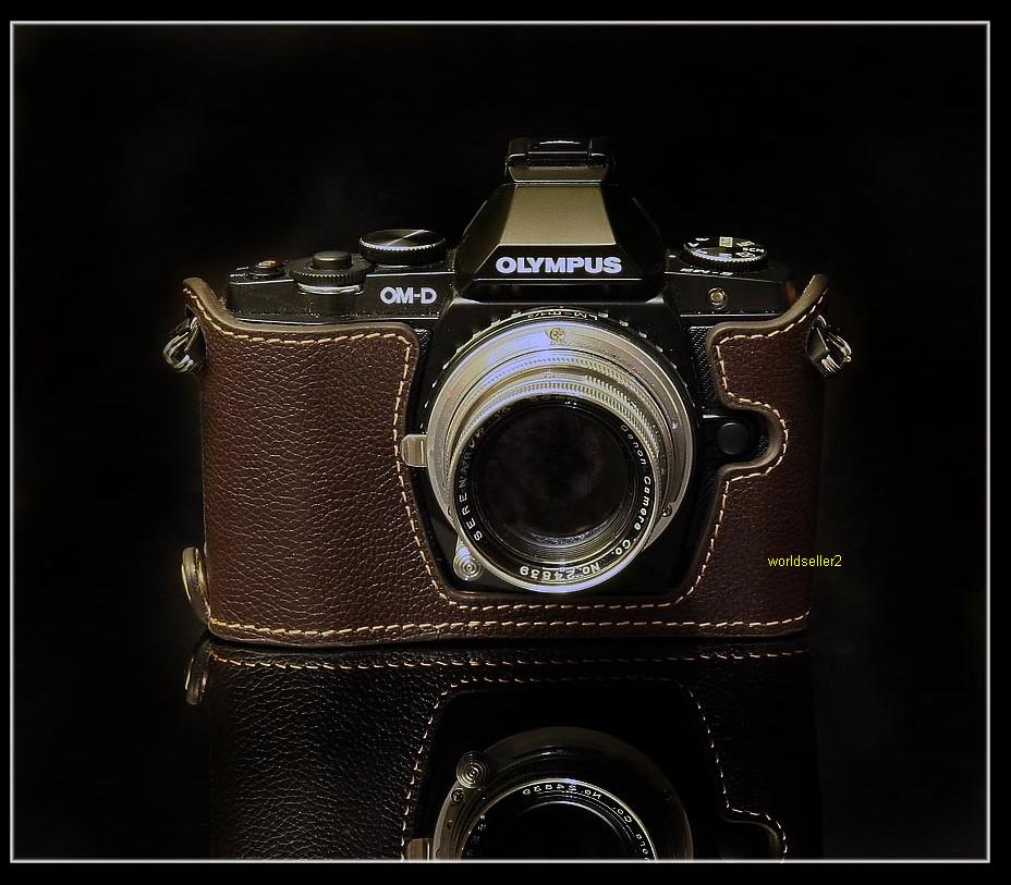 Half Leather Case for Olympus OM-D EM-5 Micro Four Thirds Camera Dark Brown