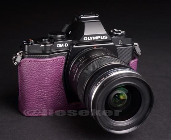 Half Leather Case for Olympus OM-D EM-5 Micro Four Thirds Camera Pink Color