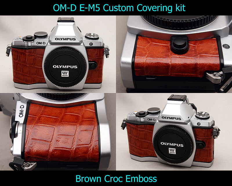 Olympus OM-D E-M5 Aki-Asahi Custom Camera Covering Kit Brown Croc Emboss